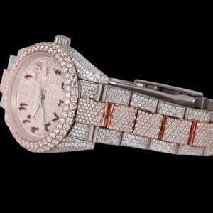 Reloj de Pulsera Personalizado de Dos Tonos con Esfera Redonda y Números Arábigos, con Moissanita, Estilo Hip Hop, Totalmente Cubierto de Piedras, a la Moda - Product Image 5