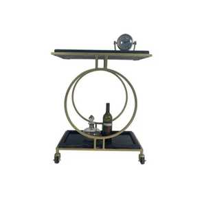 Geometric Gold Stainless Steel Bar Cart with Glass and Wood Shelves 4-Wheel Modern <b>Serving</b> <b>Trolley</b> for Home Kitchen Dining Room - Product Image 2