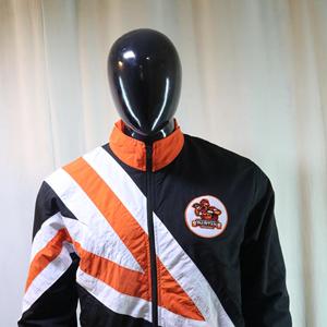 Men's Black Orange White Color Blocking <b>Racer</b> <b>Jacket</b> Stand Collar Zipper Closure Windproof Sporty Style Autumn Urban Productions - Product Image 2
