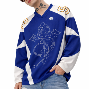 Maillot de football américain personnalisé en sublimation bleue, manches longues, 230 GSM, polyester, style USA, vêtements de sport, fabricant OEM en gros - Product Image 4