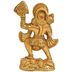 Sculpture en laiton de 5 pouces faite à la main de Lord Hanuman debout sur la montagne fabriquée en Inde - Product Image 2