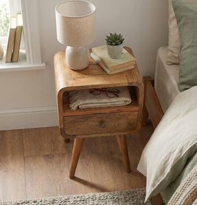 Mesa de Noche de Madera Maciza con 2 Cajones, Estilo Moderno de Mediados de Siglo, con Estante Abierto, Mesa Auxiliar Vintage para Dormitorio - Product Image 5