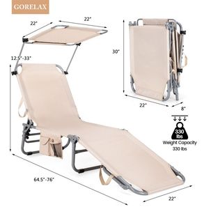 Outdoor Zero Gravity <b>Recliner</b> <b>Chair</b> with Adjustable Canopy Shade Steel Frame Fabric Lounge for Apartment <b>Patio</b> - Product Image 6