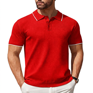 Polo en tricot à manches courtes pour homme, couleur unie, col boutonné, coupe classique, décontracté - Product Image 2