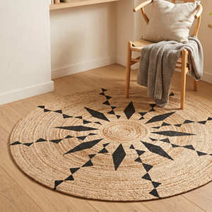 Terracotta Vintage Printed Braided Jute Square <b>Rug</b> for Bohemian Living Room <b>Rustic</b> & Mediterranean Home - Product Image 3
