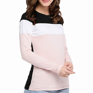 เสื้อยืดแขนยาวผู้หญิงแบบคัลเลอร์บล็อก คอกลม รับผลิตแบบ OEM แบรนด์ส่วนตัว เสื้อยืดออกกำลังกาย ทรงปกติ เสื้อยืดวิ่ง - Product Image 3