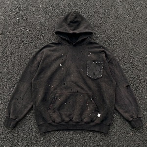 Sweat à capuche délavé pour homme, effet vintage, en molleton de coton, coupe décontractée, capuche ajustable, style streetwear confortable - Product Image 5