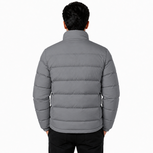 Doudoune en polyester avec logo frontal, vente en gros, doudoune rouge pour homme, col montant, fermeture éclair, coupe-vent, vêtement d'hiver décontracté - Product Image 2
