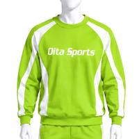 Ensemble de survêtement vert lime unisexe, sweat-shirt à col rond et pantalon de jogging, avec bande contrastante, pour le sport, l'entraînement, les loisirs et les activités athlétiques