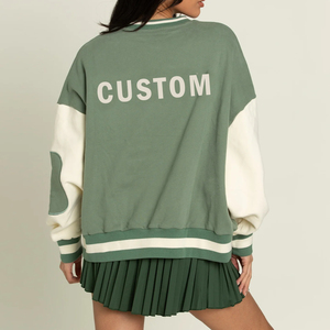 Sudadera de Cuello Redondo de Forro Polar Grueso de Alta Calidad para Mujer, Estilo Urbano, Diseño de Bloques de Color con Logotipo Personalizado, para Invierno - Product Image 3