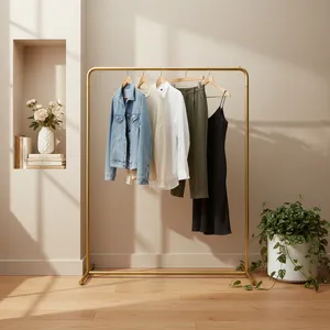 Minimalist Standing Clothing Organizer Rectangle Aluminum Metal <b>Rack</b> Single Tier for Wardrobe Space Saving Design - Product Image 6