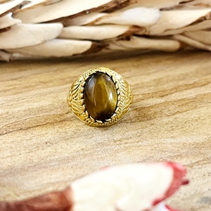 High Demand Boho Floral Gemstone <b>Ring</b> Tribal Brass <b>Rings</b> Women 18k Gold Plated Vintage Floral <b>Tiger</b> <b>Eye</b> <b>Ring</b> Wholesale/OEM/ODM - Product Image 5