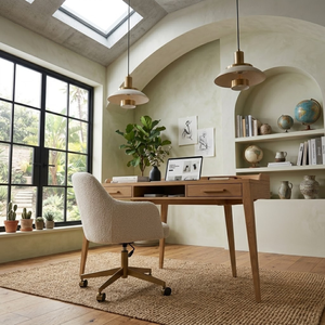Modern Solid Wood Writing Desk with Drawers Mid Century Home Office <b>Study</b> <b>Table</b> Walnut Finish Wooden Work Desk - Product Image 1