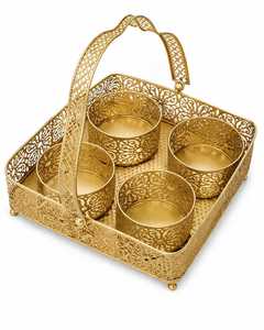 Juego de Bandejas Decorativas de Lujo en Dorado con Tazones y Asa, Bandeja Metálica para Servir Frutos Secos y Regalos - Product Image 1