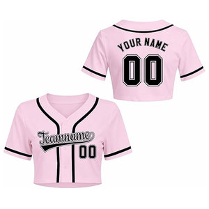 Maillot de baseball personnalisé pour femme, chemise d'équipe sur mesure avec nom et numéro imprimés, haut d'uniforme de softball boutonné, col en V, rose - Product Image 1