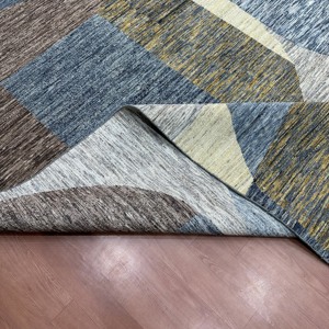8x10 Ft Hand Knotted Wool & Silk Modern Slate Blue Grey And <b>Ivory</b> Handmade Carpet - Product Image 5