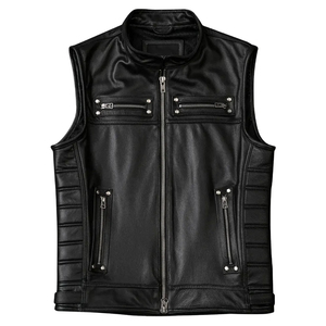 Gilet de moto en cuir premium pour homme, fermeture à boutons-pression, lacets latéraux ajustables, pour motards, gilets de moto pour homme en vente - Product Image 6