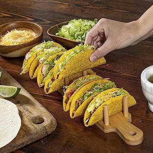 Support à tacos en bois d'acacia de luxe, fait main, pour servir des tacos, des wraps, des sandwichs, pour restaurants, traiteurs, cuisines - Product Image 1