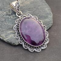 Magnifique pendentif ovale en améthyste, argent sterling 925, fait main, certifié IGI, design élégant et luxueux, cadeau de bijoux pour femmes