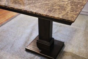 Modern 4-Seater Rectangle Dining <b>Table</b> Marble <b>Top</b> Teak <b>Wood</b> Base Dark Brown Finish Dining Room Furniture Apartment Hotel Model - Product Image 2