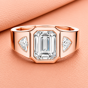 Anillo de compromiso de lujo con diamante cultivado en laboratorio de corte esmeralda en oro rosa, con piedras laterales trillón, joyería llamativa para mujer, IGI - Product Image 1