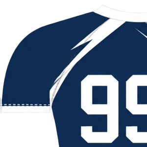 Camiseta Deportiva de Compresión Azul Marino y Blanca de Manga Corta con Cuello Redondo y Gráfico de Rayo para Entrenamiento de Alto Rendimiento - Product Image 4