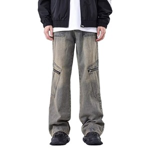 Pantalones Cargo de Mezclilla Lavada para Hombre, Corte Recto, Múltiples Bolsillos, Cintura Elástica, Estilo Workwear, para Otoño, Lona de Peso Medio - Product Image 6