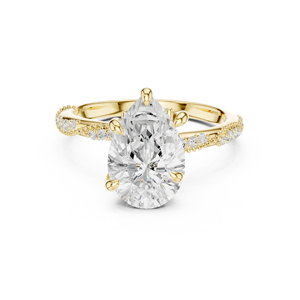 Bague solitaire en or jaune avec diamant taille poire, élégante bague de fiançailles et de mariage, pavé de diamants, bijoux de luxe pour femmes - Product Image 2