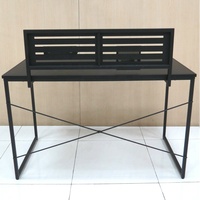 Bureau d'ordinateur moderne en panneau de particules noir avec tube métallique, étagère pour clavier, tiroir coulissant, surface en cuir PVC, pour la maison et l'école