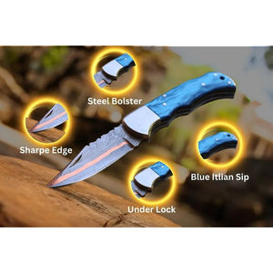 Couteau de poche multifonctionnel Burraq personnalisé OEM fait main en acier Damas avec manche en bois et étui en cuir pour cadeau d'anniversaire - Product Image 4