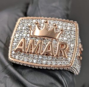 Iced Out custom <b>Initial</b> Letter Crown Style VVS Moissanite Diamond Rhodium Plated 925 Sterling Silver <b>Ring</b> For Unisex Wear - Product Image 1