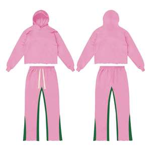 Conjunto Deportivo de 2 Piezas para Hombre, 100% Algodón, Felpa, Diseño de Parches, Pantalones Acampanados, Top Corto, Lavado Ácido, Antibacterial, 360g - Product Image 5