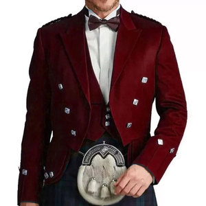 Veste Kilt Prince Charlie écossais bordeaux foncé avec gilet et boutons chromés 100% laine pour homme - Product Image 1