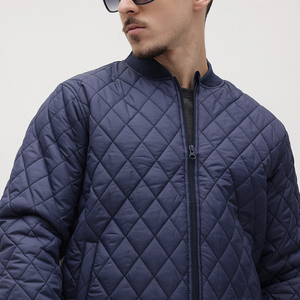 Men's Navy Blue Quilted <b>Jacket</b> Stand Collar Regular Fit Casual Polyester Wadding Autumn Wear - Product Image 4