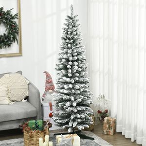 Albero di Natale Artificiale Sottile da 210 cm, Rami Realistici, Base in PE PVC, 6 Piedi, Effetto Neve, Elegante - Product Image 2