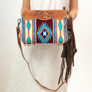 Élégant Vintage Turquoise aztèque Jacquard tissu sac à bandoulière unique usiné à la main nouveau bohème Chic coton robe femmes vente chaude - Product Image 4