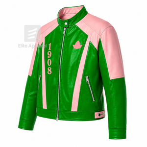 เสื้อแจ็คเก็ตหนังสีชมพูและสีเขียวปักโลโก้ Alpha Kapa Alpha Sorority แบบลำลองสำหรับผู้หญิงบุด้วยโพลีเอสเตอร์ - Product Image 2