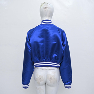 Chaqueta Universitaria Azul Satinado para Mujer, Cuello Camisero, Cierre de Botones, Color Sólido, Logotipo en la Manga Izquierda, Estilo Casual Otoñal 2026 - Product Image 2