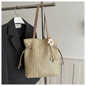 Casual Natural yarn bag Woven Tote with Drawstring Fashionable Shoulder Bag for Summer <b>Beach</b> Sustainable Gift <b>Accessory</b> - Product Image 3