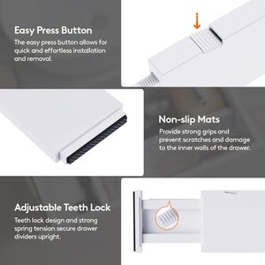 Set di 5 Divisori per Cassetti Alti 10 cm, 28-43,5 cm/11-17 pollici, Organizzatori Regolabili per Vestiti/Utensili, Separatori Espandibili per Cassetti - Product Image 5