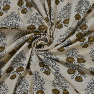 Tissu en coton bio et écologique Kalamkari, imprimé à la main, motif bouquet de fleurs moutarde, pour robes Kurtis - Product Image 3