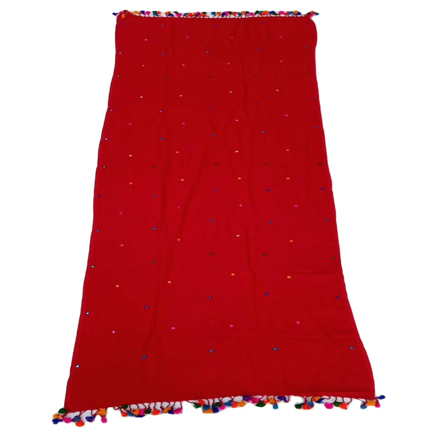 Tissu brodé uni rouge 100% coton rayonne dernière collection de foulards de styliste pour femmes multicolore mignon gland doux au toucher