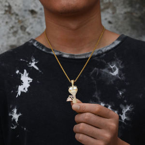 Pendentif en argent 925 plaqué or avec diamant cultivé en laboratoire, style hip-hop, unisexe, à porter au quotidien - Product Image 2