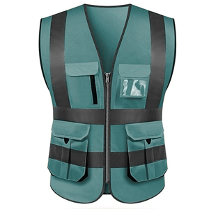 Chaleco de Seguridad Reflectante de Alta Visibilidad Unisex, Ropa de Trabajo de Poliéster Color Borgoña con Bolsillos y Cierre de Cremallera - Product Image 6