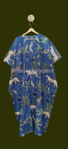 Kimono de Algodón con Estampado de Selva Tropical Azul, Túnica Midi para Playa, Ropa de Verano Ecológica y Transpirable para Mujer - Product Image 3