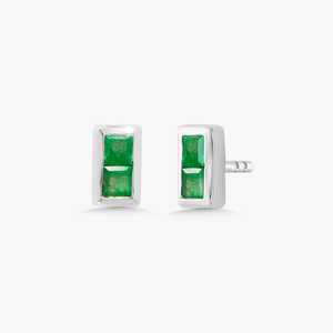 Emerald Dainty Green Stone Bar Stud <b>Earring</b> 14K Solid Gold Bezel Set <b>Post</b> With Push Back Stackable Everyday Wear Studs Wholesale - Product Image 4