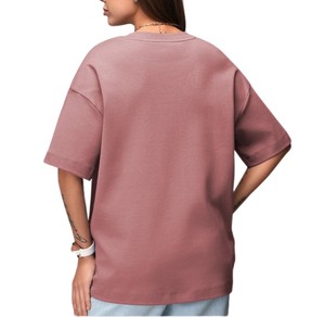 เสื้อยืดคอกลมแขนสั้นทรงโอเวอร์ไซส์สำหรับผู้หญิง ผ้าฝ้าย 100% สีพื้น ทรงหลวม ใส่ได้ทุกฤดู เสื้อถักเจอร์ซีย์ - Product Image 2