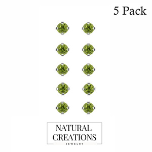 Best 925 Sterling Silver Fine Jewelry Stone Peridot Cut Round Butterfly Lock Luxury Stud <b>Earring</b> Prong Setting Pack of 5 Pairs - Product Image 1