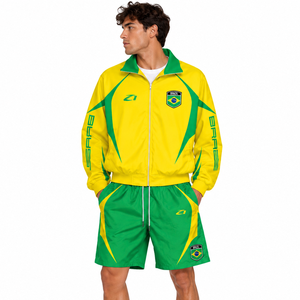 Ensemble survêtement Y2K Street Style Brésil Personnalisé : Veste coupe-vent et short en nylon jaune-vert, léger, sublimation, pour l'été - Product Image 1