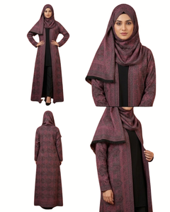 Conjunto de Abaya de Viscosa con Tejido de Lujo Safaa – Abaya de 2 Piezas con Diseño Tejido y Frente Abierto con Hiyab a Juego – Directo de Fábrica - Product Image 6